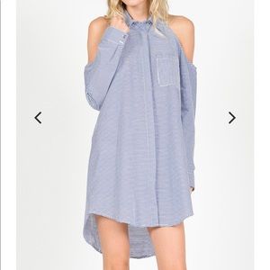 Cold Open Shoulder Stripe Shirt Dress